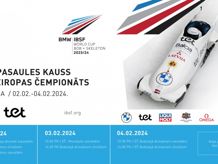 BMW IBSF Pasaules kauss un Eiropas čempionāts Siguldā notiks no 2. līdz 4.februārim