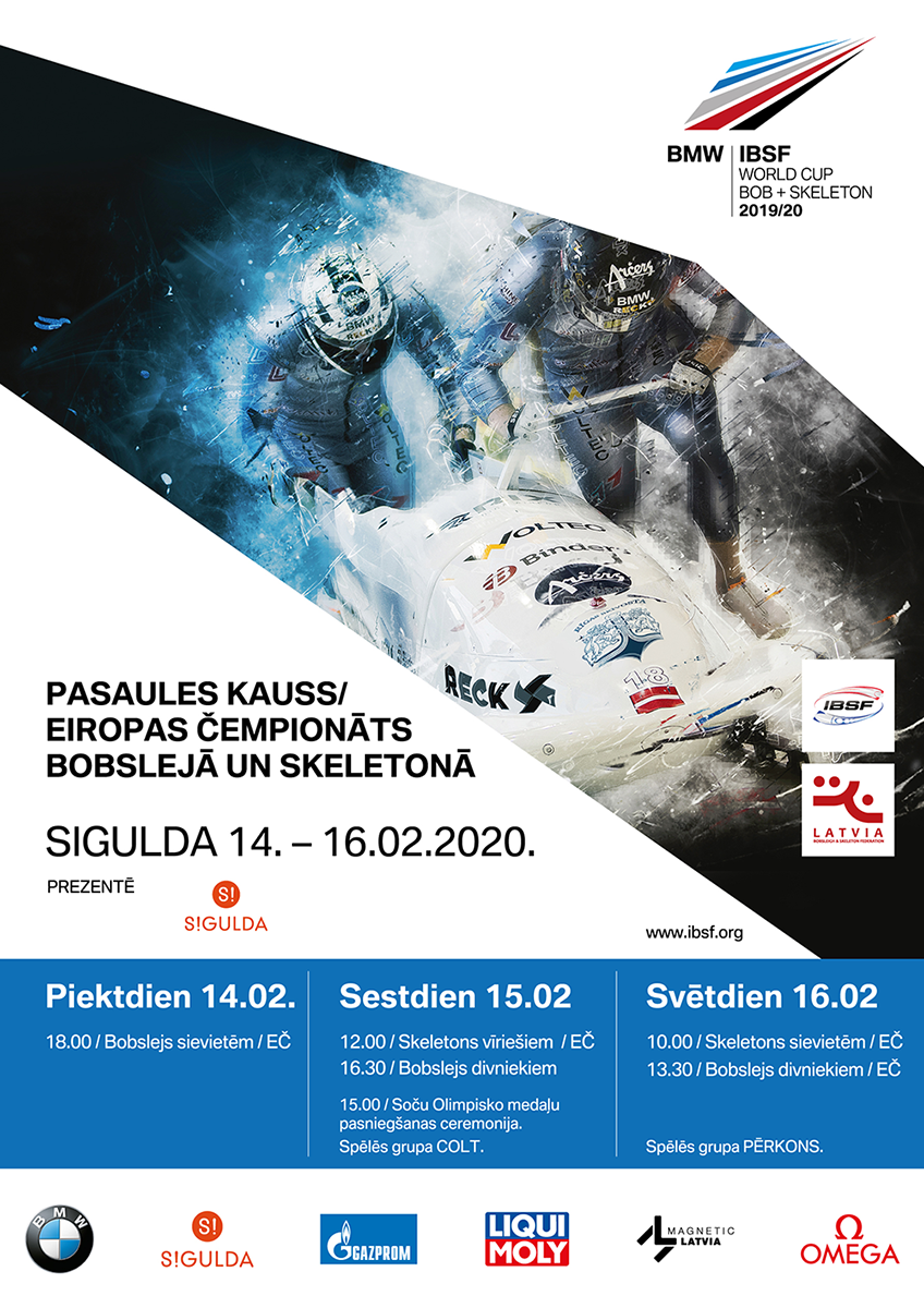 Pasaules kauss un Eiropas čempionāts Siguldā jau 14.februārī
